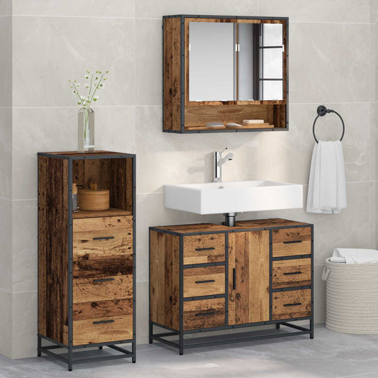 Badezimmermöbel-Set 3 stk. Altholz 80 x 33 x 60 cm