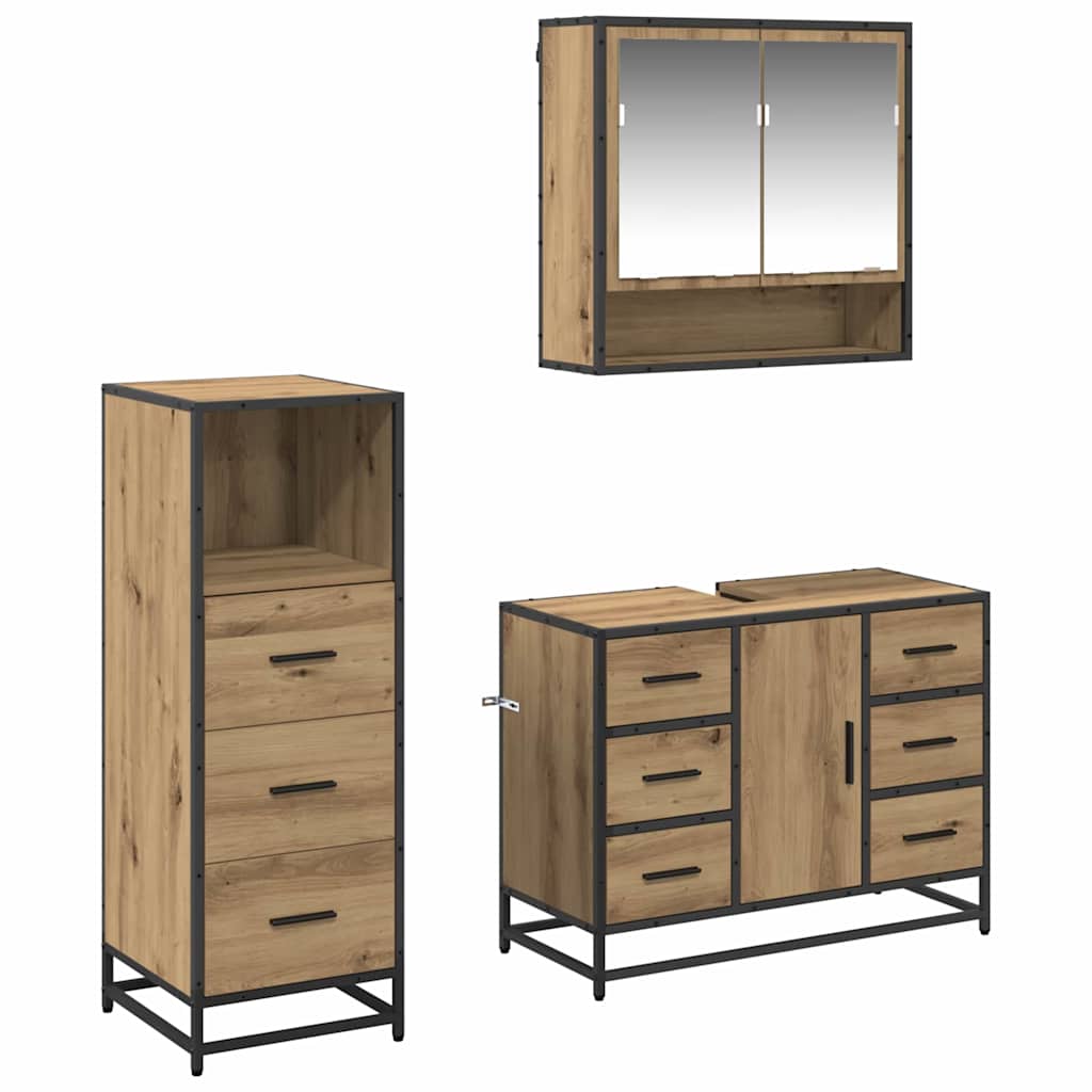 Badezimmermöbel-Set 3 stk. Artisan-Eiche 80 x 33 x 60 cm