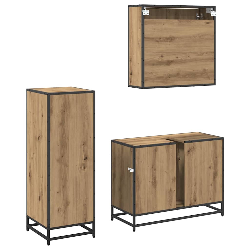 Badezimmermöbel-Set 3 stk. Artisan-Eiche 80 x 33 x 60 cm