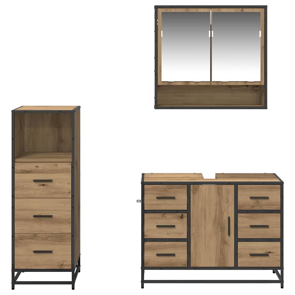 Badezimmermöbel-Set 3 stk. Artisan-Eiche 80 x 33 x 60 cm