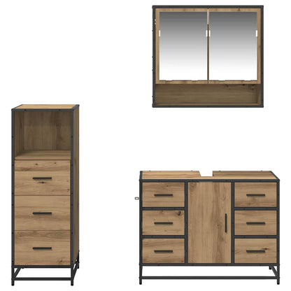 Badezimmermöbel-Set 3 stk. Artisan-Eiche 80 x 33 x 60 cm