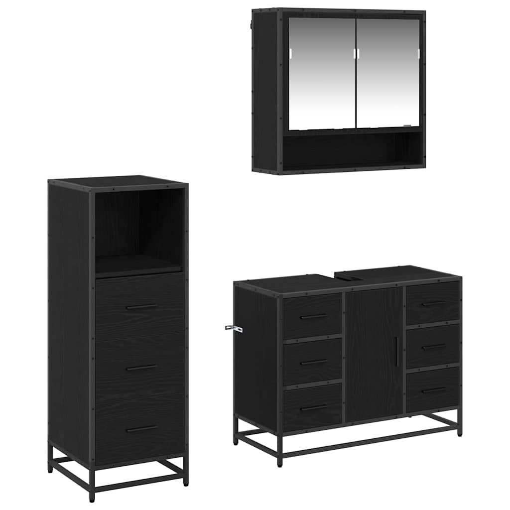Badezimmermöbel-Set 3 stk. Schwarz Eichen-Optik 80 x 33 x 60 cm