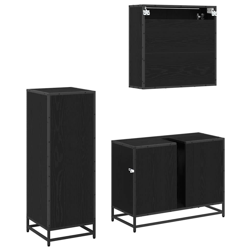 Badezimmermöbel-Set 3 stk. Schwarz Eichen-Optik 80 x 33 x 60 cm