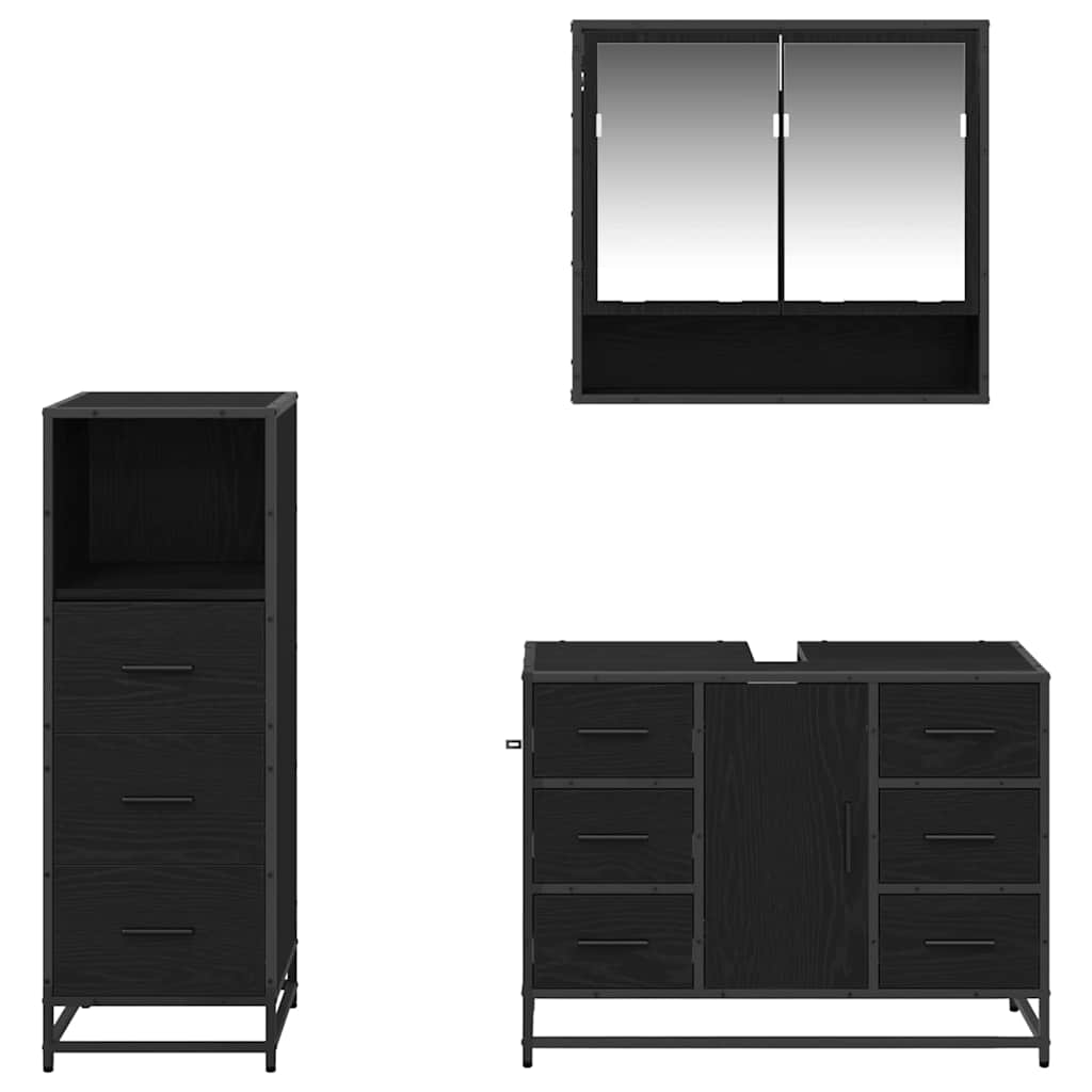 Badezimmermöbel-Set 3 stk. Schwarz Eichen-Optik 80 x 33 x 60 cm