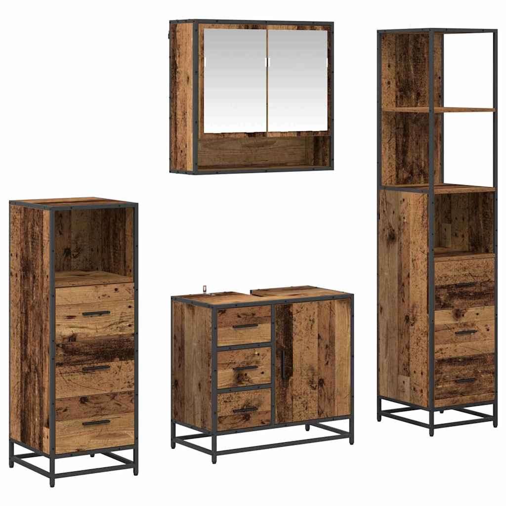 Badezimmermöbel-Set mit Schubladen 4 pcs Altholz Holzwerkstoff