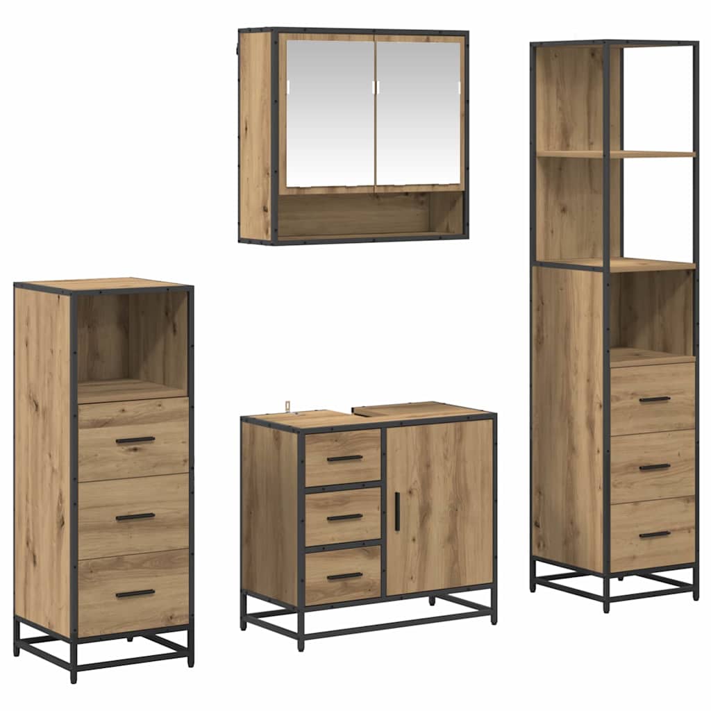 Badezimmermöbel-Set 4 Stk. Artisan-Eiche 65 x 33 x 60 cm
