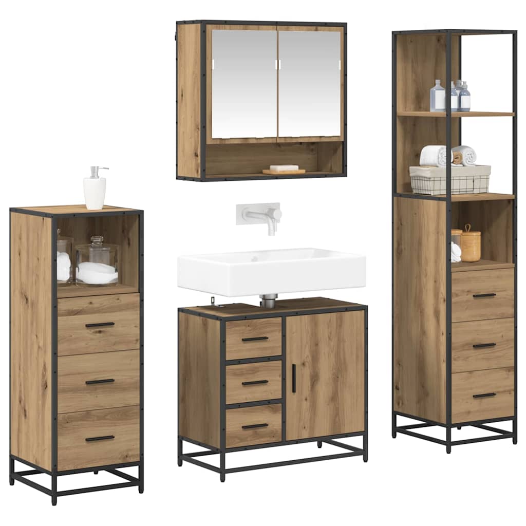 Badezimmermöbel-Set 4 Stk. Artisan-Eiche 65 x 33 x 60 cm