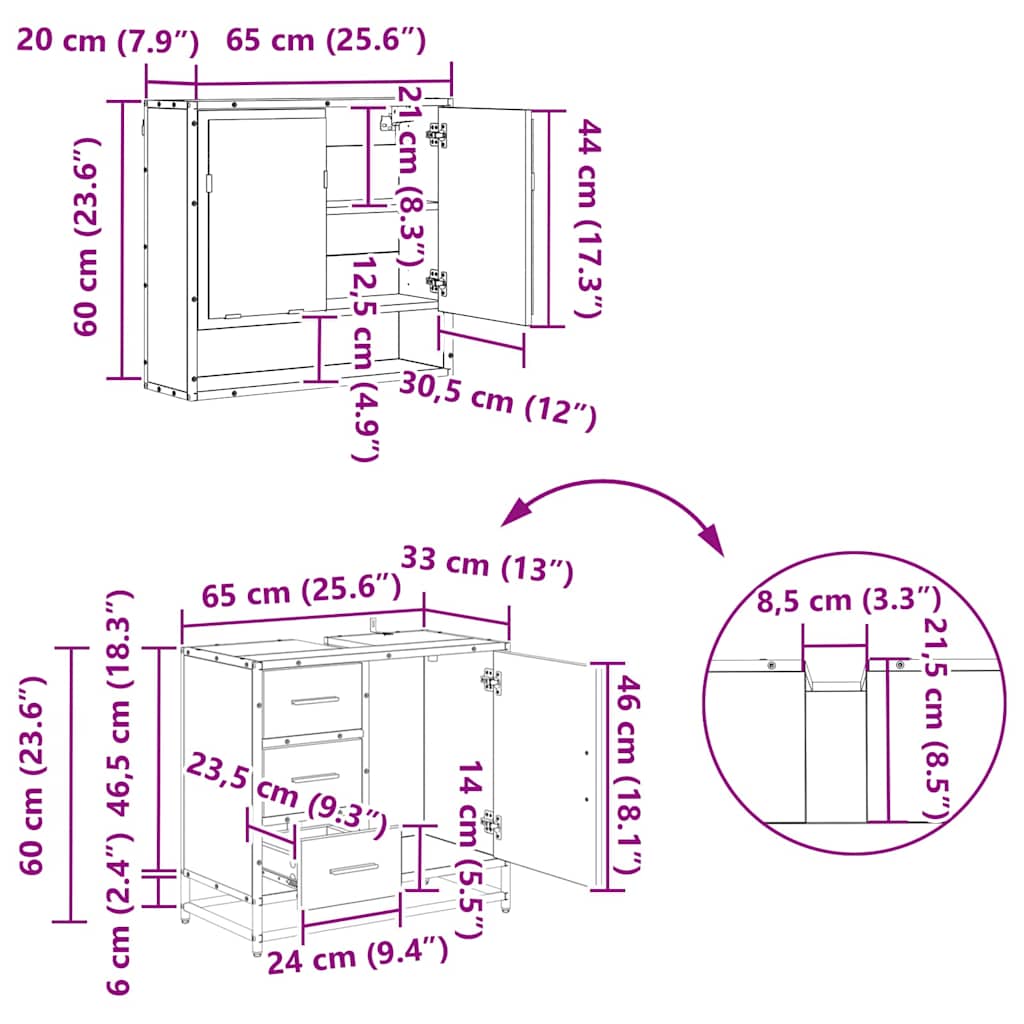Badezimmermöbel-Set 4 pcs Schwarz Eichen-Optik Holzwerkstoff