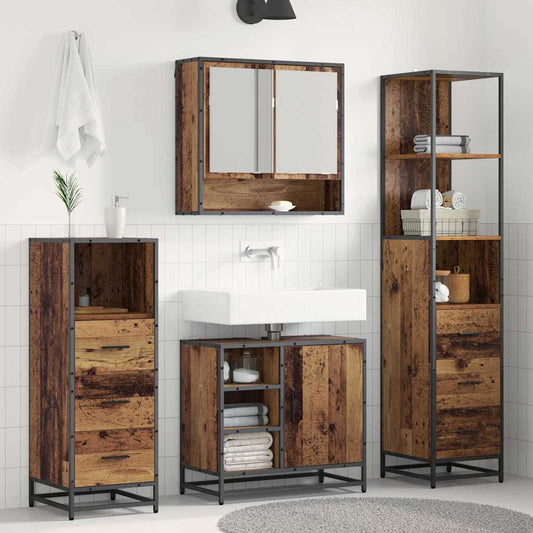 Badezimmermöbel-Set 3 stk. Altholz 35 x 37,5 x 166 cm