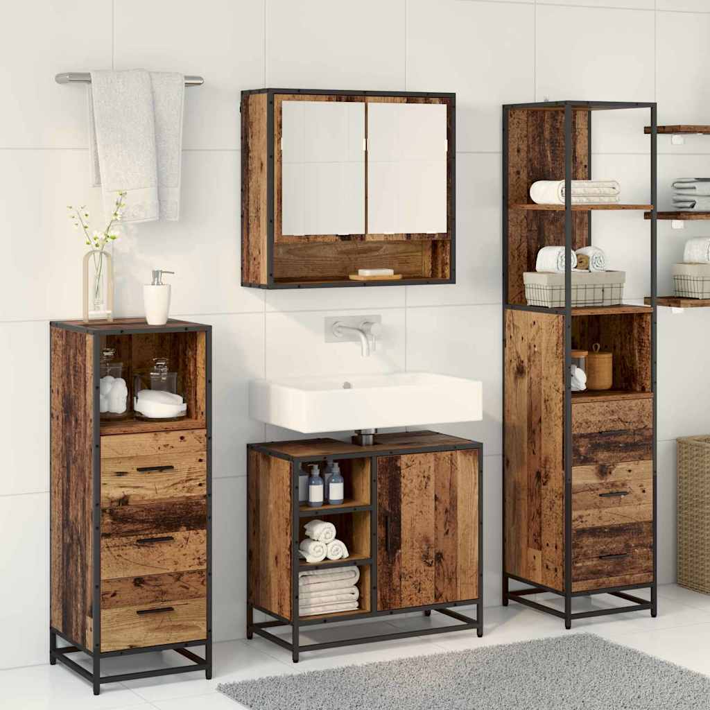 Badezimmermöbel-Set 3 stk. Altholz 35 x 37,5 x 166 cm