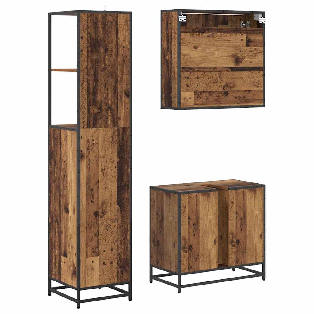 Badezimmermöbel-Set 3 stk. Altholz 35 x 37,5 x 166 cm