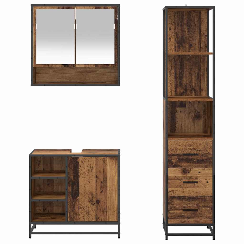 Badezimmermöbel-Set 3 stk. Altholz 35 x 37,5 x 166 cm