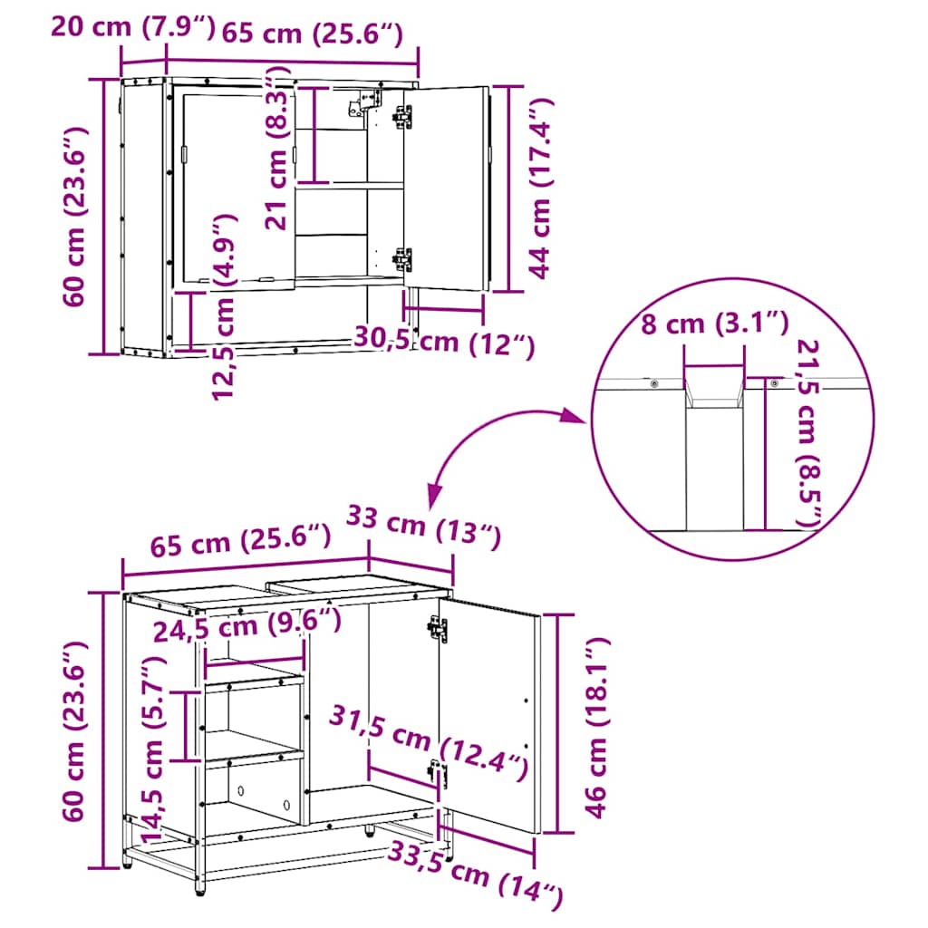 Badezimmermöbel-Set 3 stk. Altholz 35 x 37,5 x 166 cm