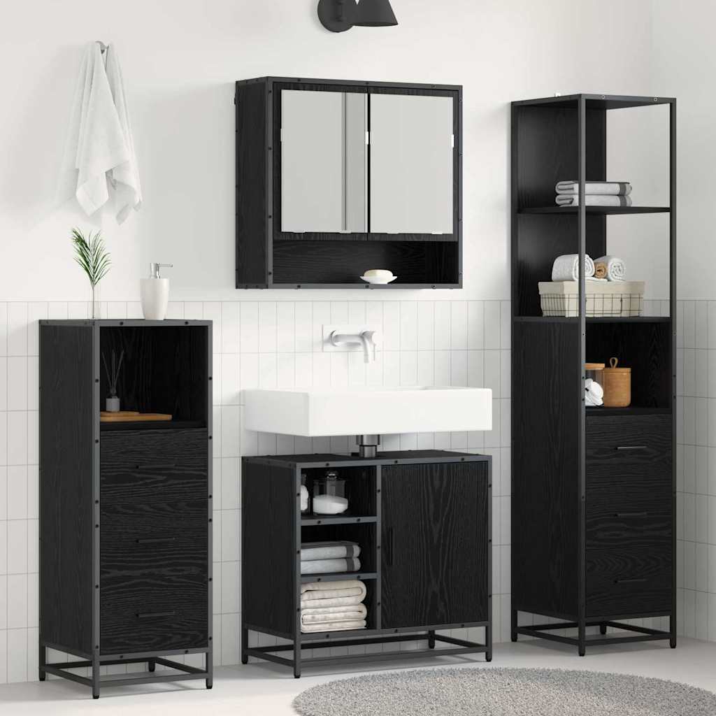 Badezimmermöbel-Set 3 stk. Schwarz Eichen-Optik