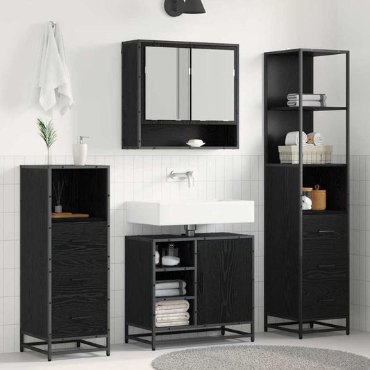 Badezimmermöbel-Set 3 stk. Schwarz Eichen-Optik