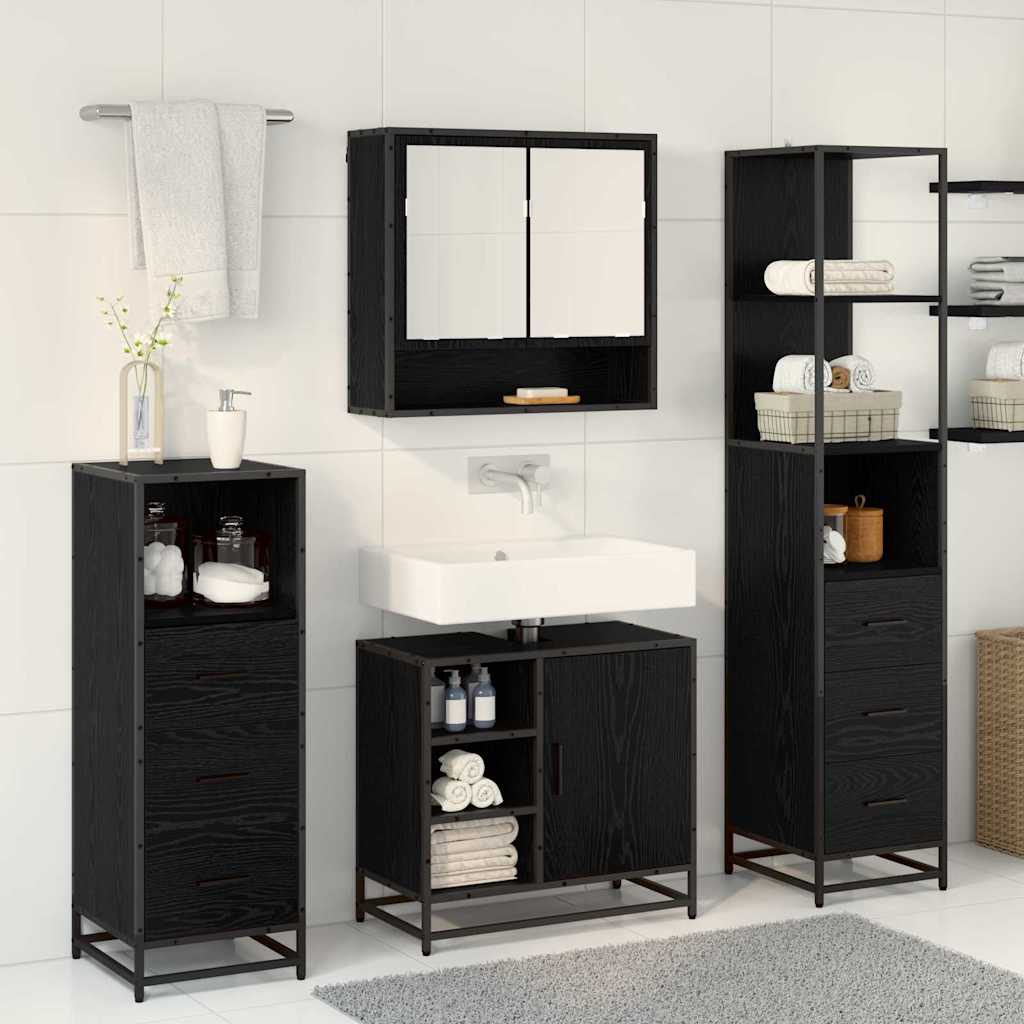 Badezimmermöbel-Set 3 stk. Schwarz Eichen-Optik