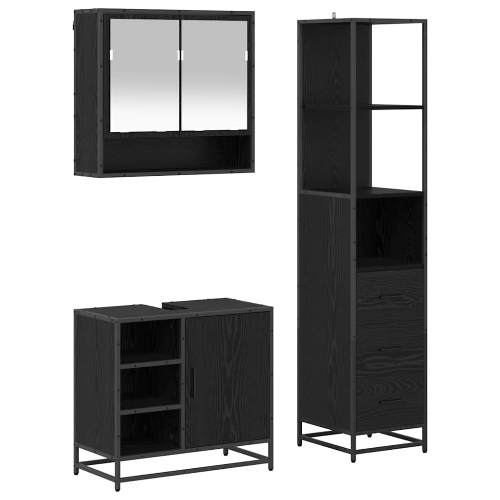 Badezimmermöbel-Set 3 stk. Schwarz Eichen-Optik