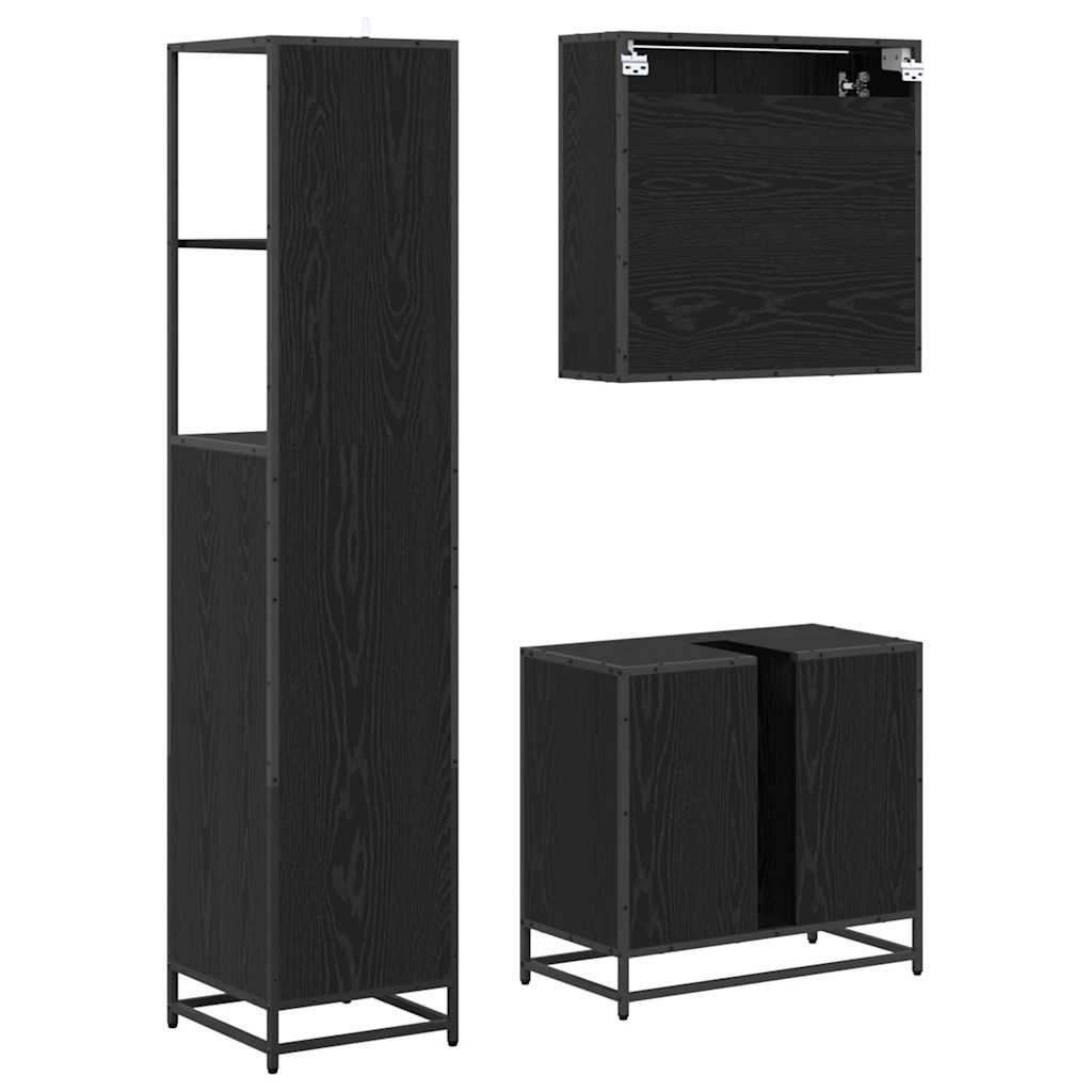 Badezimmermöbel-Set 3 stk. Schwarz Eichen-Optik