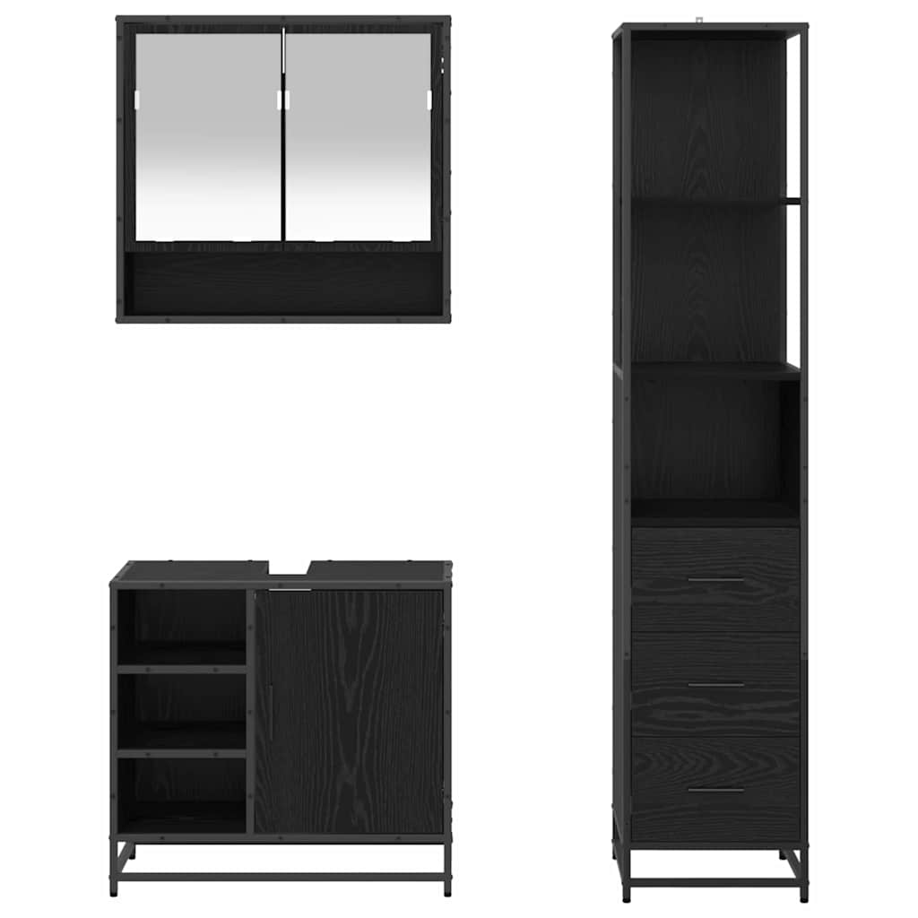 Badezimmermöbel-Set 3 stk. Schwarz Eichen-Optik