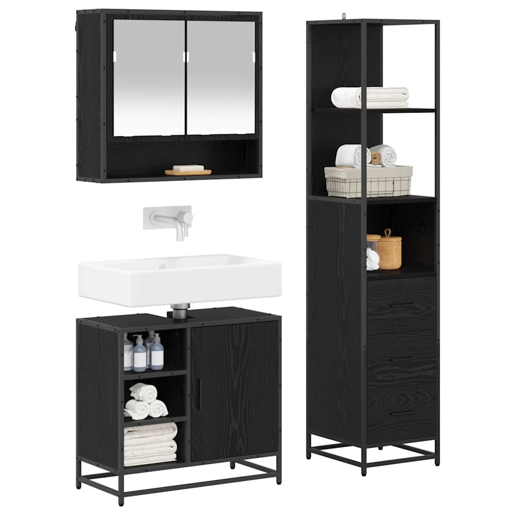 Badezimmermöbel-Set 3 stk. Schwarz Eichen-Optik