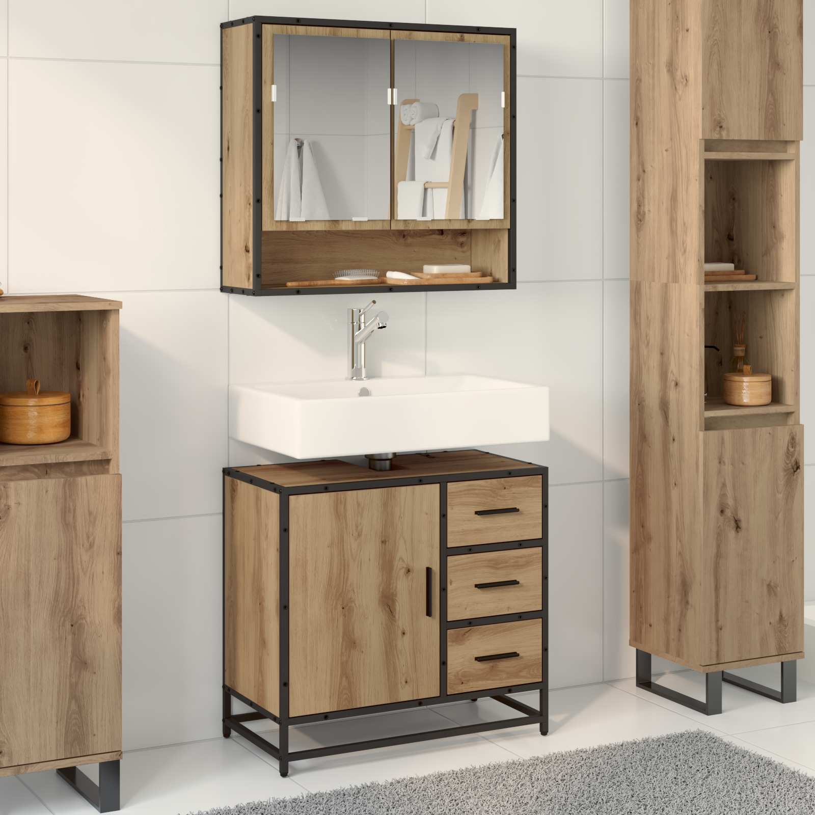 Badezimmermöbel-Set 2 stk. Artisan-Eiche 65 x 33 x 60 cm
