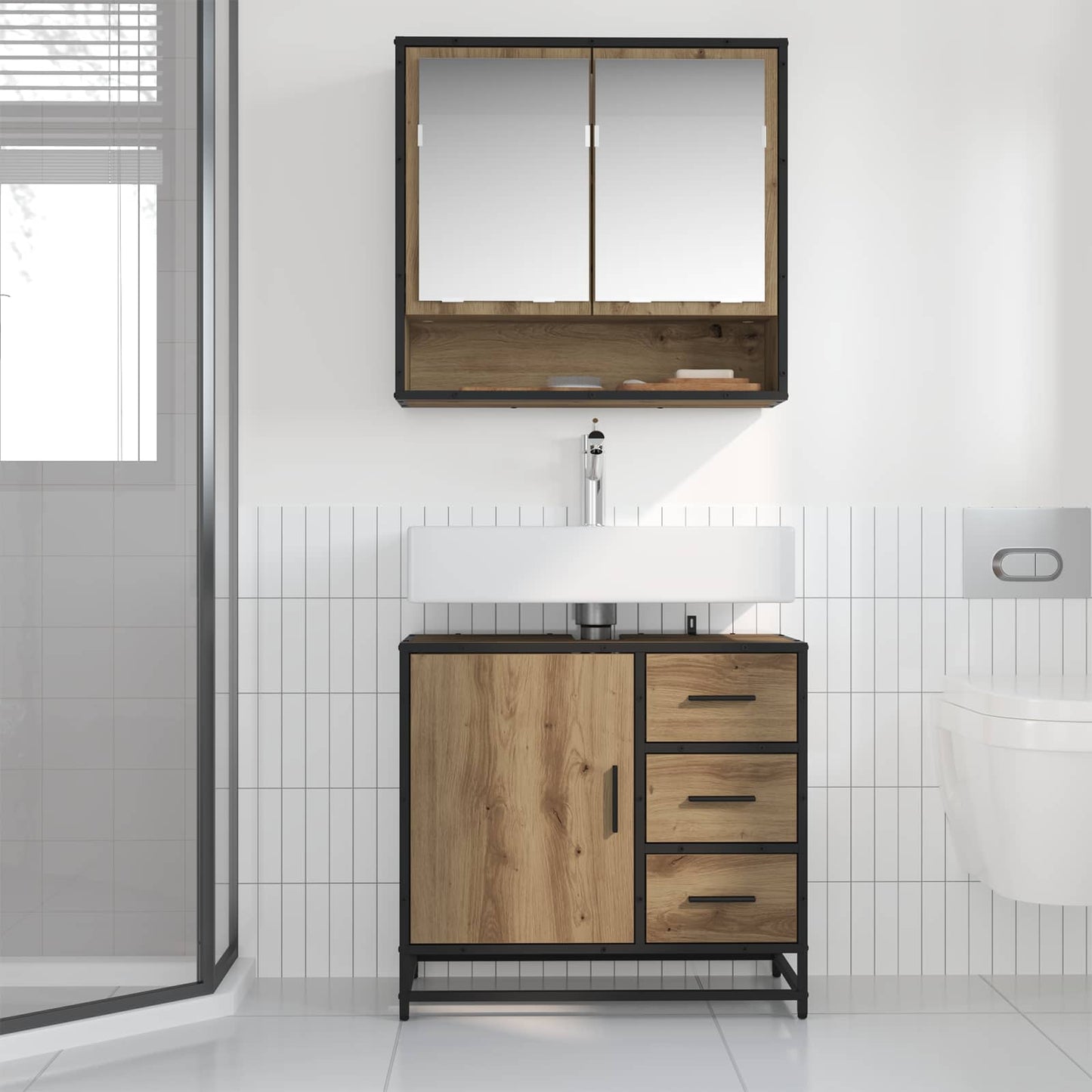 Badezimmermöbel-Set 2 stk. Artisan-Eiche 65 x 33 x 60 cm