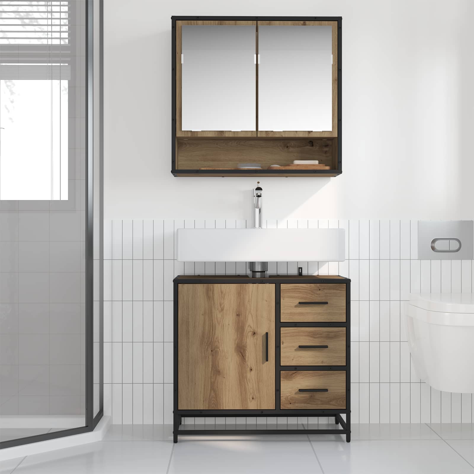 Badezimmermöbel-Set 2 stk. Artisan-Eiche 65 x 33 x 60 cm