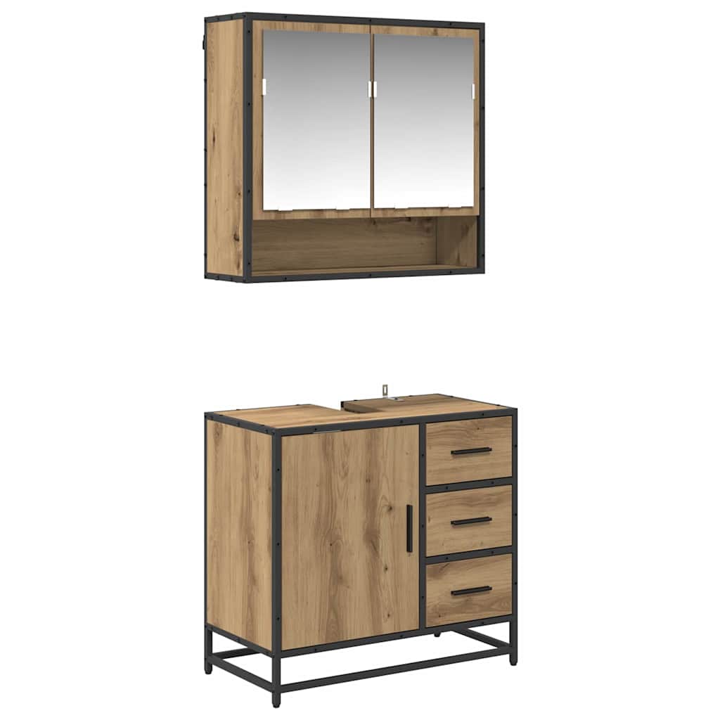 Badezimmermöbel-Set 2 stk. Artisan-Eiche 65 x 33 x 60 cm