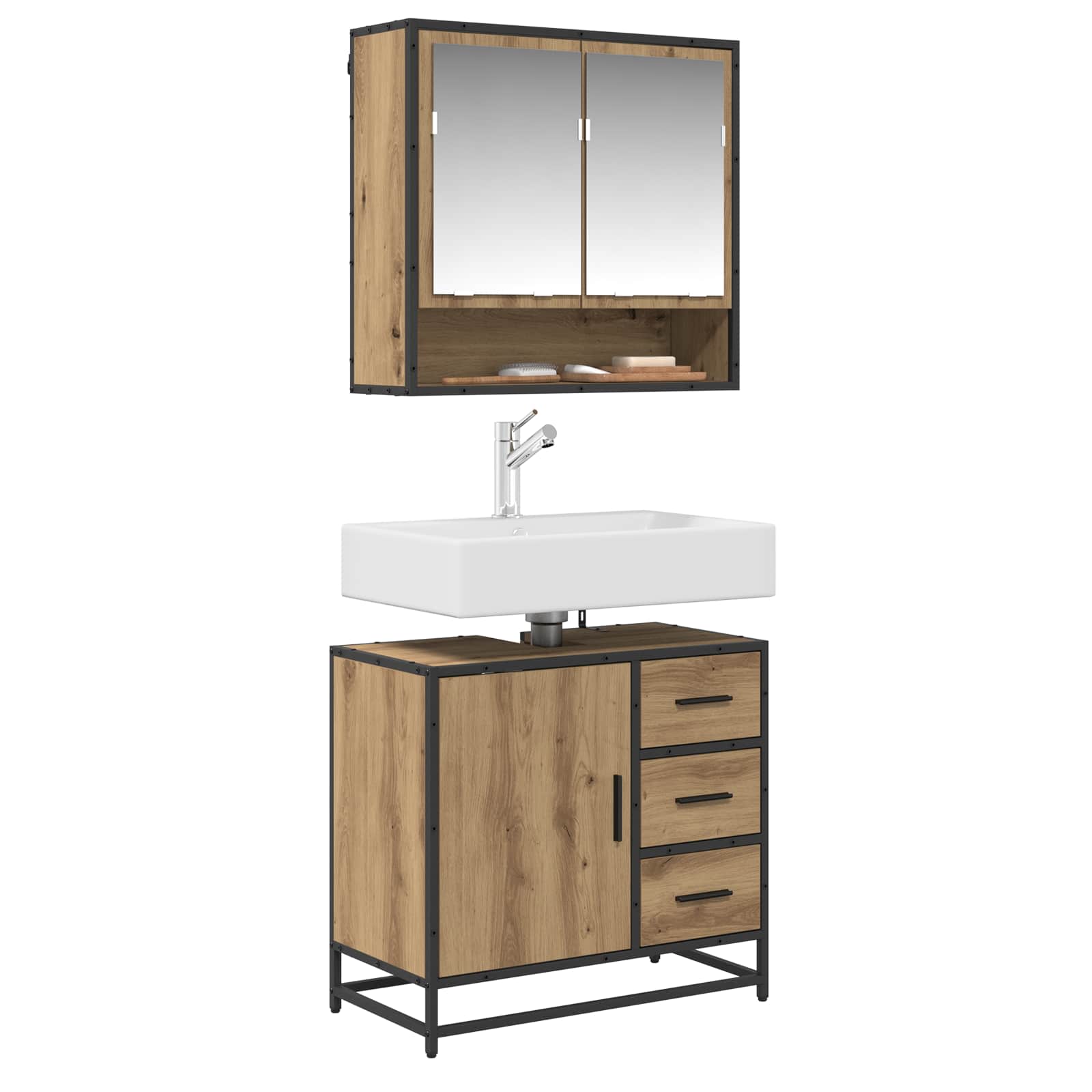 Badezimmermöbel-Set 2 stk. Artisan-Eiche 65 x 33 x 60 cm