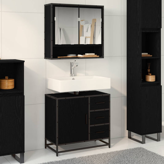 Badezimmermöbel-Set 2 stk. Schwarz Eichen-Optik 65 x 33 x 60 cm