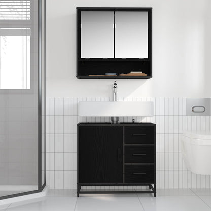 Badezimmermöbel-Set 2 stk. Schwarz Eichen-Optik 65 x 33 x 60 cm