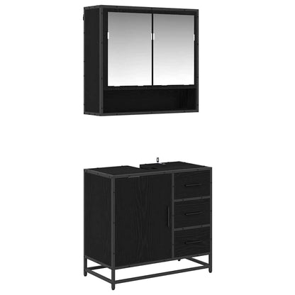 Badezimmermöbel-Set 2 stk. Schwarz Eichen-Optik 65 x 33 x 60 cm