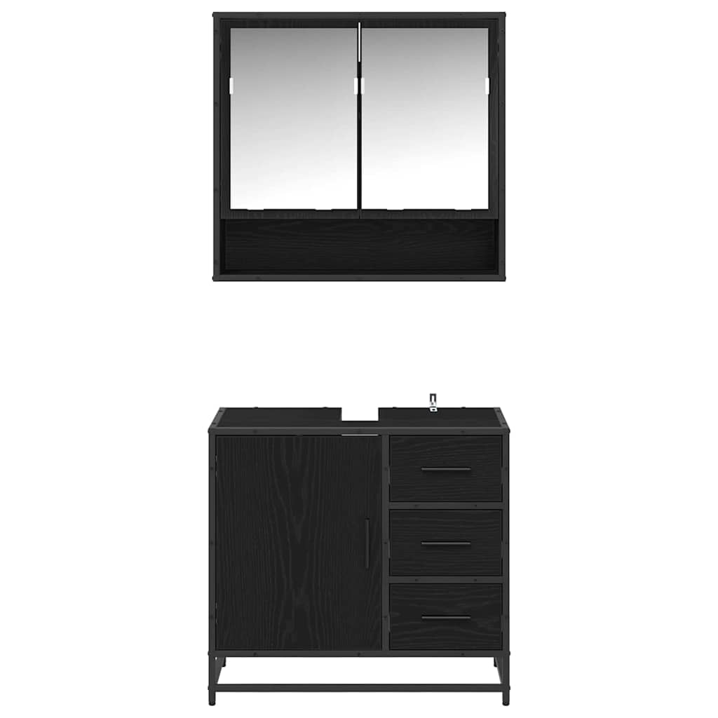 Badezimmermöbel-Set 2 pcs Schwarz Eichen-Optik Holzwerkstoff