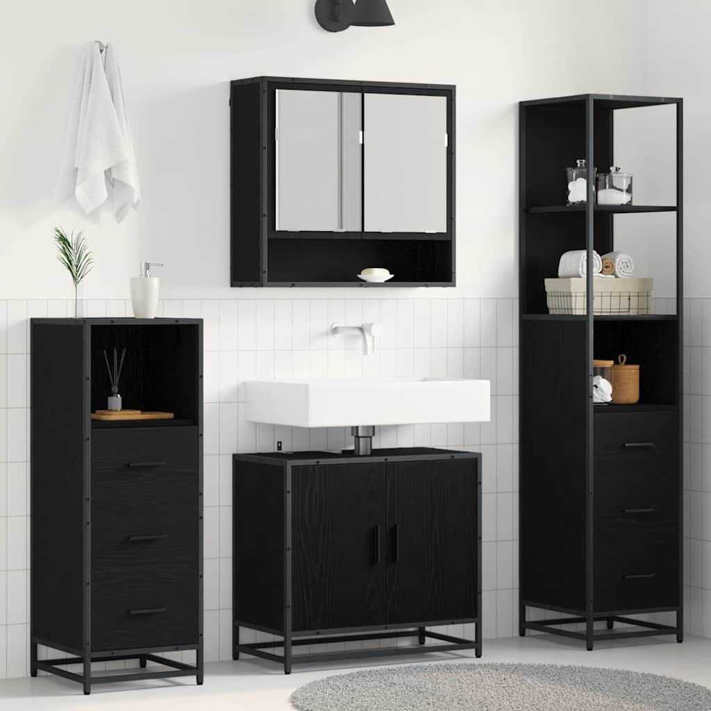 Badezimmermöbel-Set 4 stk. Schwarz Eichen-Optik 65 x 33 x 60 cm