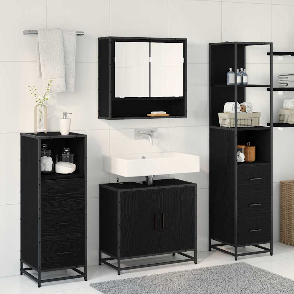 Badezimmermöbel-Set 4 stk. Schwarz Eichen-Optik 65 x 33 x 60 cm