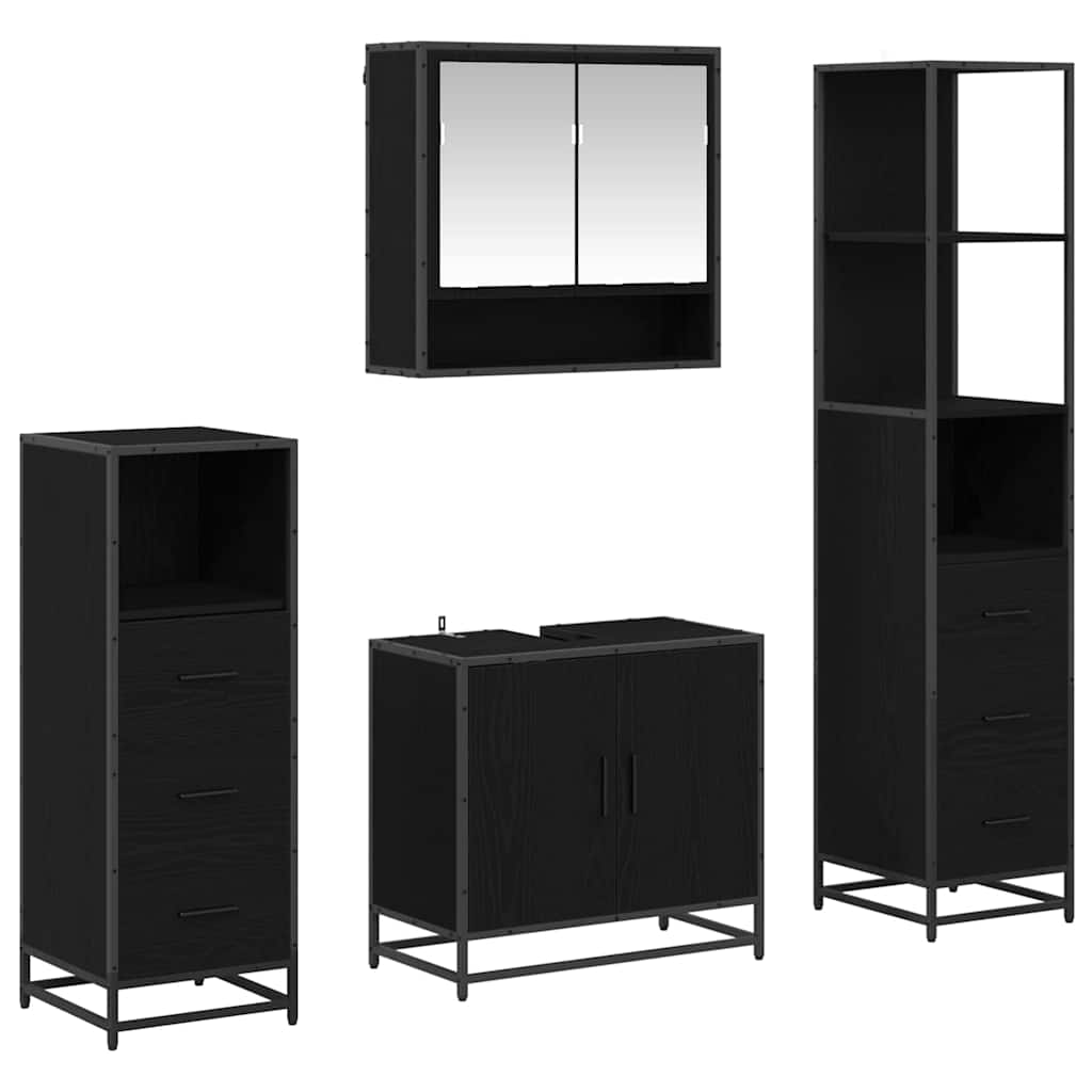 Badezimmermöbel-Set 4 stk. Schwarz Eichen-Optik 65 x 33 x 60 cm