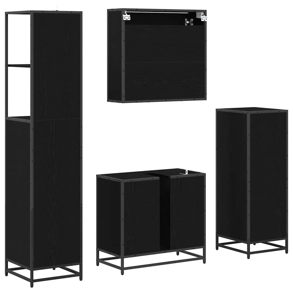 Badezimmermöbel-Set 4 stk. Schwarz Eichen-Optik 65 x 33 x 60 cm