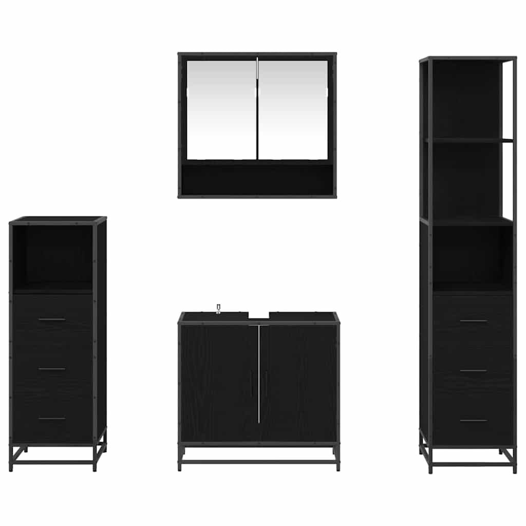 Badezimmermöbel-Set 4 stk. Schwarz Eichen-Optik 65 x 33 x 60 cm