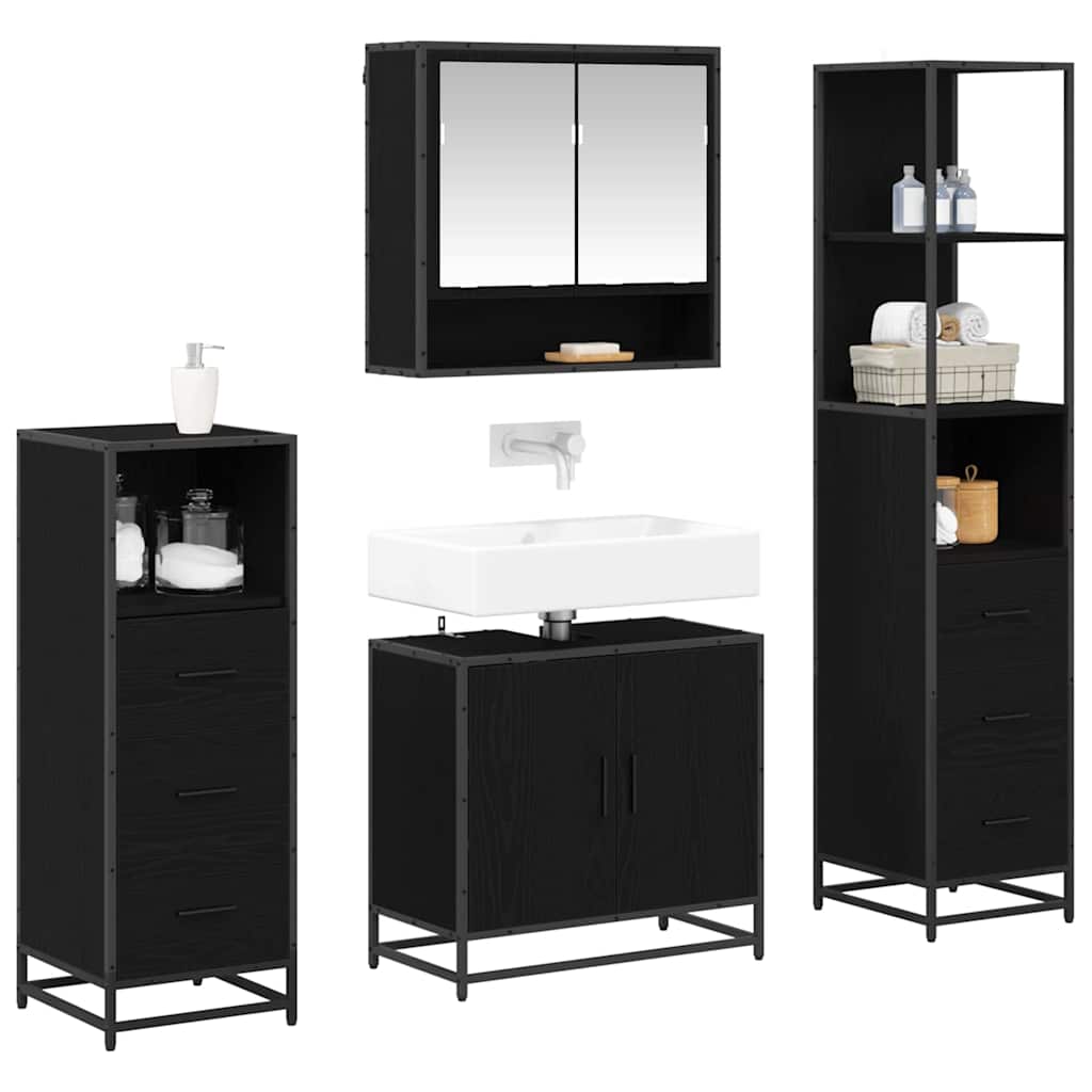 Badezimmermöbel-Set 4 stk. Schwarz Eichen-Optik 65 x 33 x 60 cm