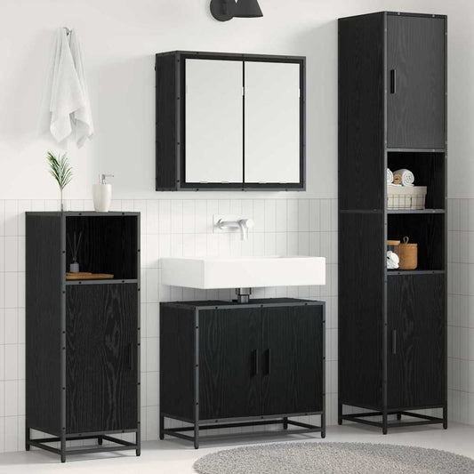 Badezimmermöbel-Set 3 stk. Schwarz Eichen-Optik 65 x 33 x 60 cm