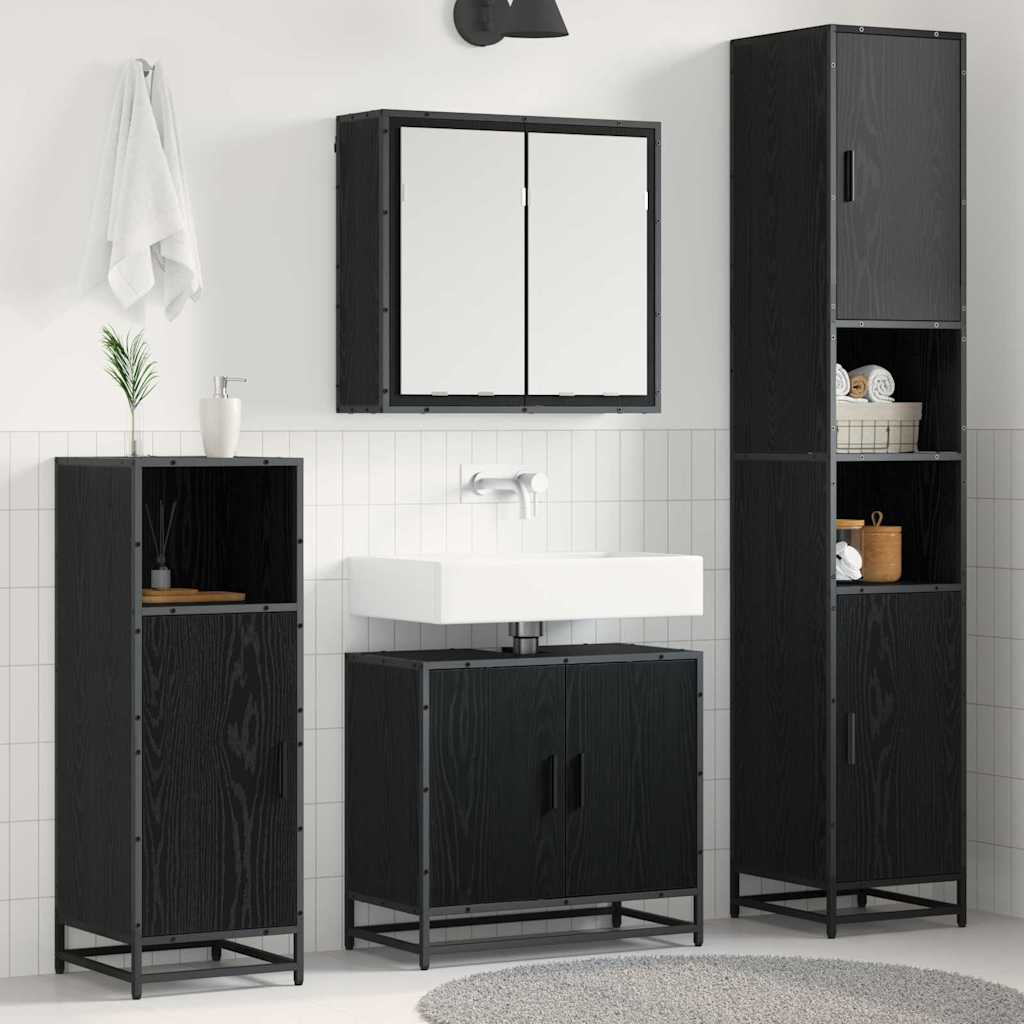 Badezimmermöbel-Set 3 stk. Schwarz Eichen-Optik 65 x 33 x 60 cm