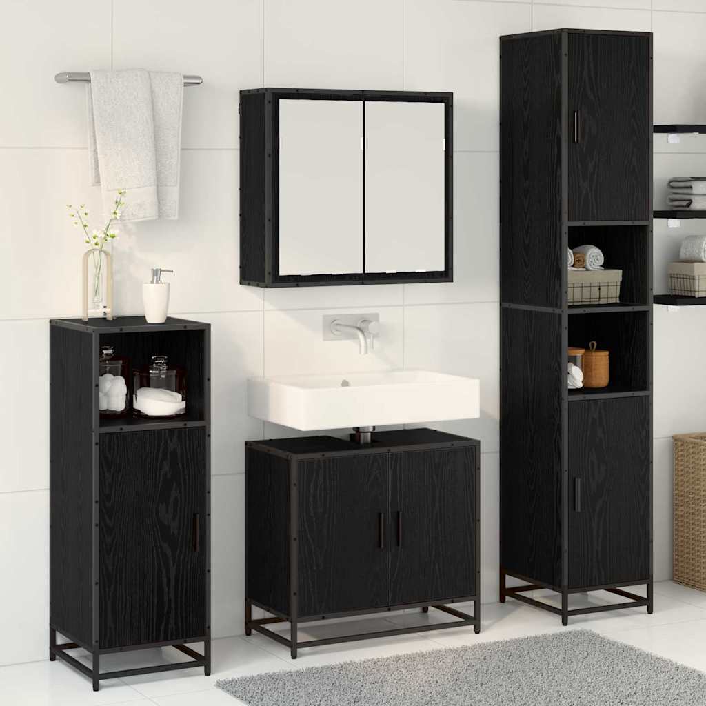 Badezimmermöbel-Set 3 stk. Schwarz Eichen-Optik 65 x 33 x 60 cm