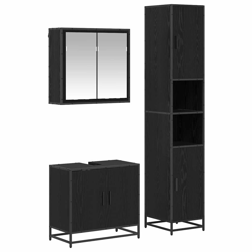 Badezimmermöbel-Set 3 stk. Schwarz Eichen-Optik 65 x 33 x 60 cm