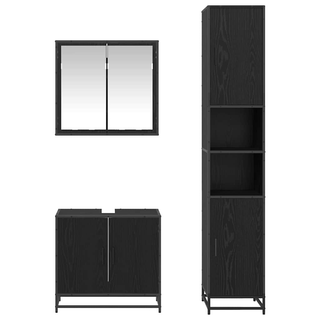 Badezimmermöbel-Set 3 stk. Schwarz Eichen-Optik 65 x 33 x 60 cm