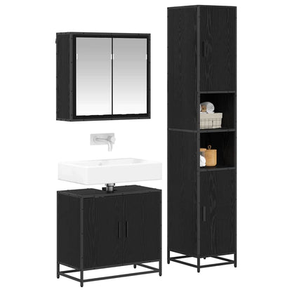 Badezimmermöbel-Set 3 stk. Schwarz Eichen-Optik 65 x 33 x 60 cm