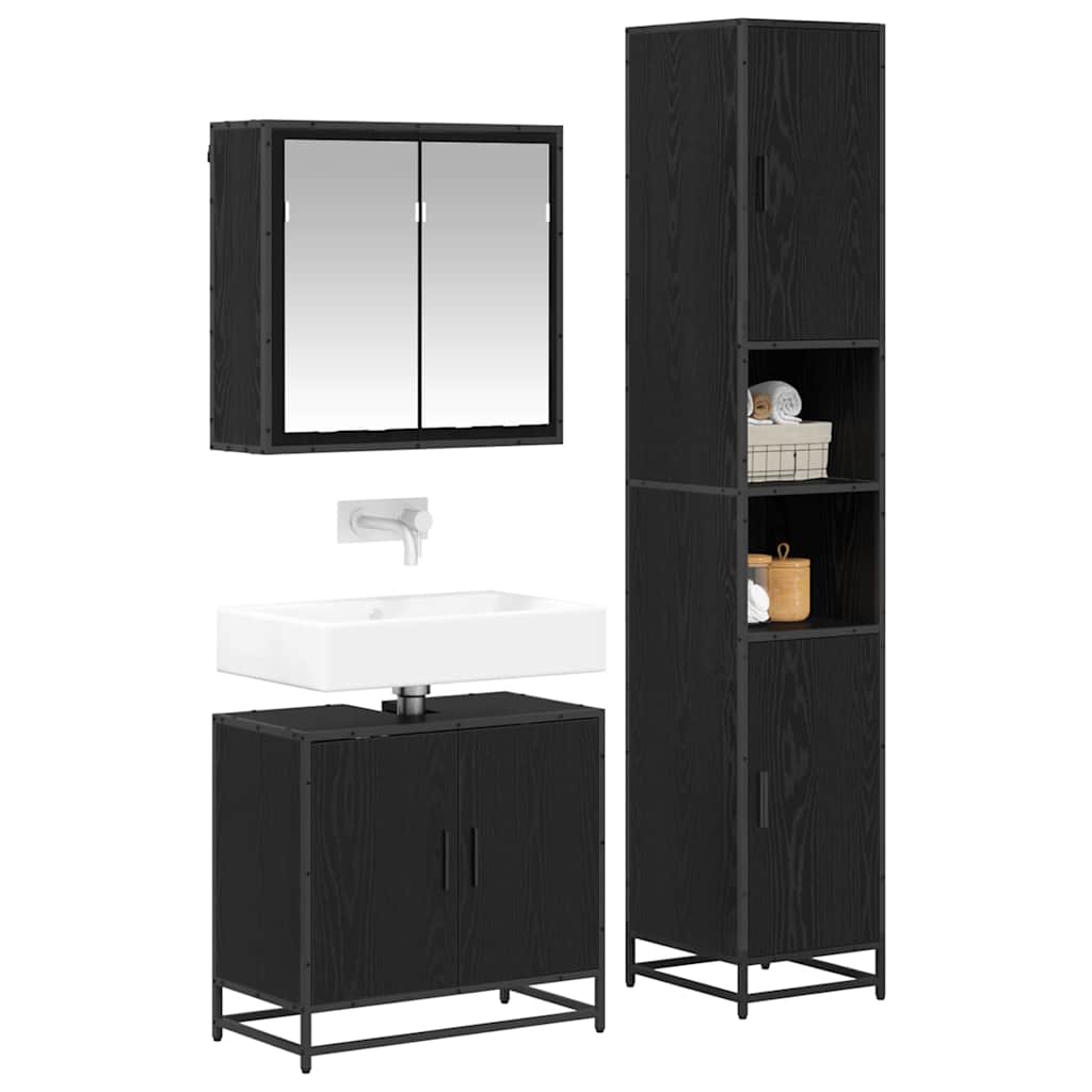 Badezimmermöbel-Set 3 stk. Schwarz Eichen-Optik 65 x 33 x 60 cm