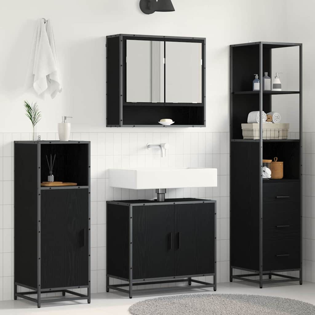 Badezimmermöbel-Set 3 stk. Schwarz Eichen-Optik