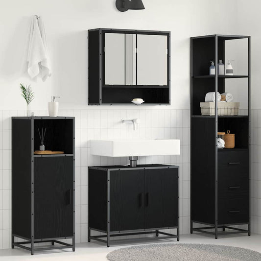 Badezimmermöbel-Set 3 stk. Schwarz Eichen-Optik