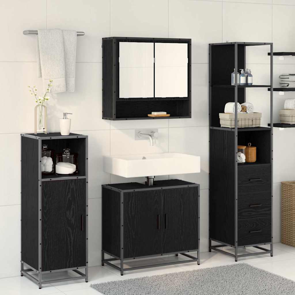 Badezimmermöbel-Set 3 stk. Schwarz Eichen-Optik