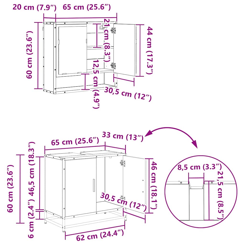 Badezimmermöbel-Set 3 stk. Schwarz Eichen-Optik